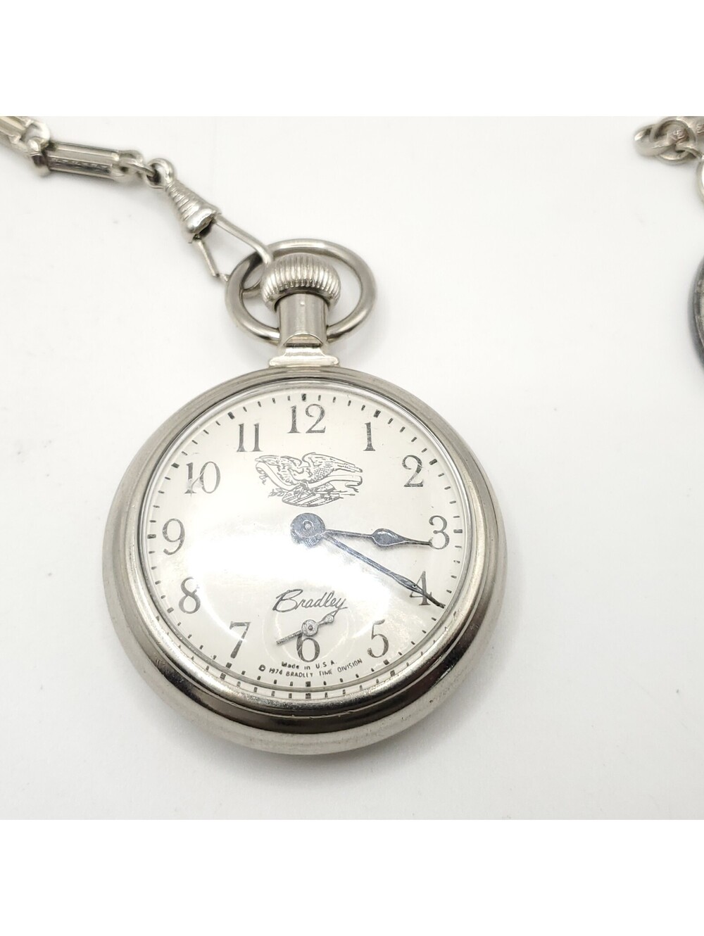 Vintage 1976 Bradley Bicentennial 50mm Mechanical Pocket Watch Running Chain